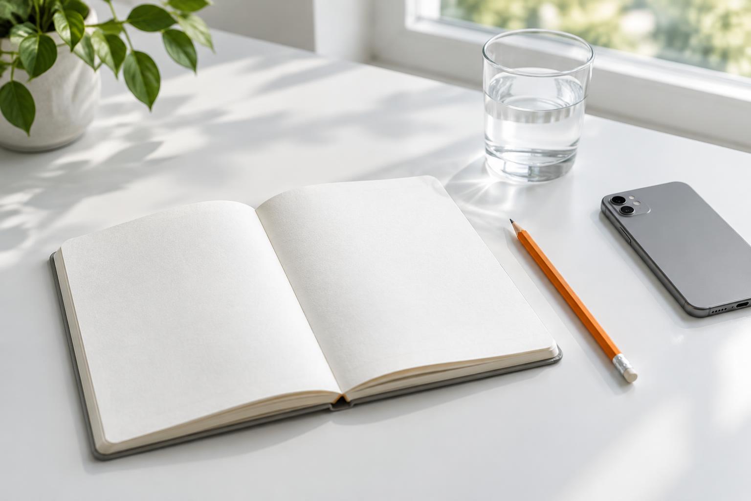 Notizbuch, Telefon und orangefarbener Stift für die Terminplanung